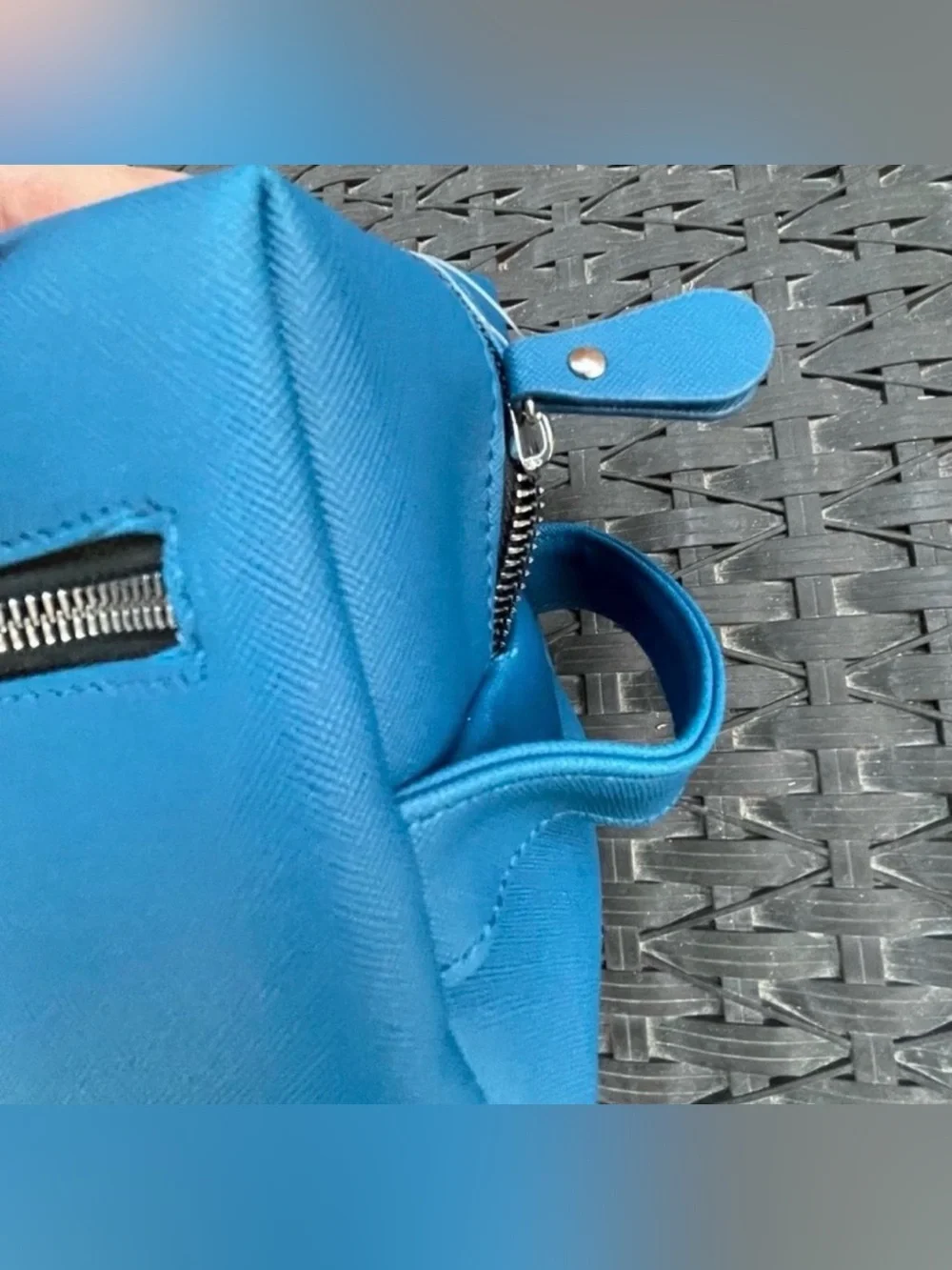 Rae Dunn Blue ‘Stash’ cosmetic bag. (159)